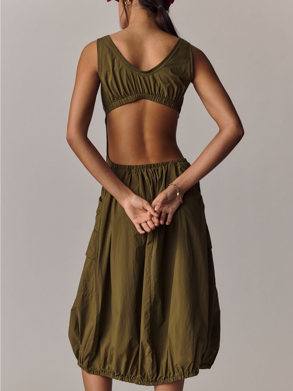 Anthropologie Olive Green Backless Zip-Front Midi Dress - Picture 4 of 4